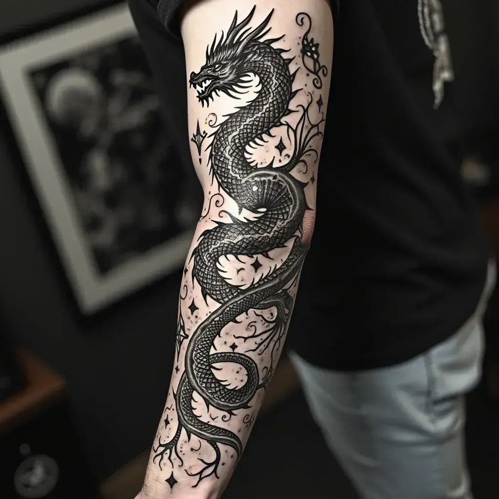 Blackwork Dragon Tattoo