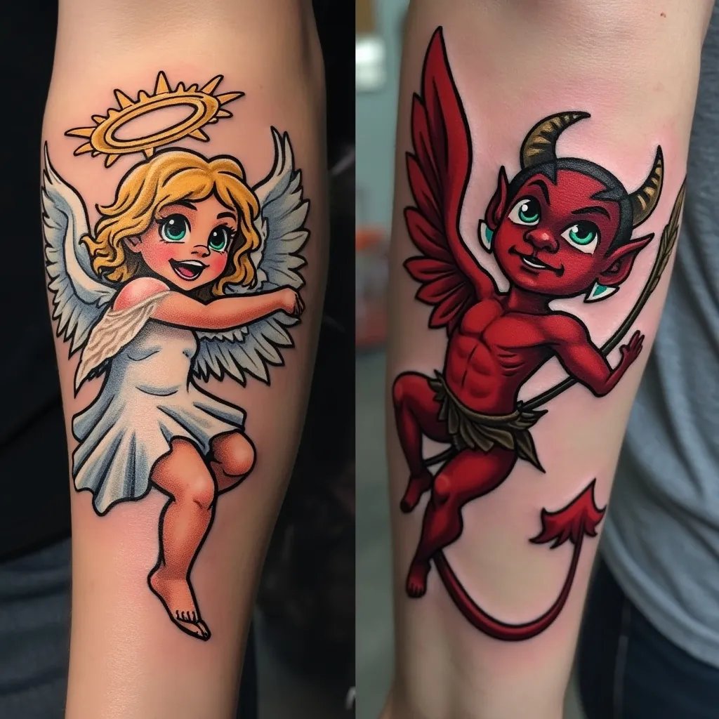 Cartoon Angel and Devil