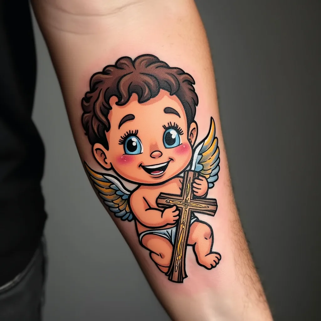 Cartoon Cherub with Cross