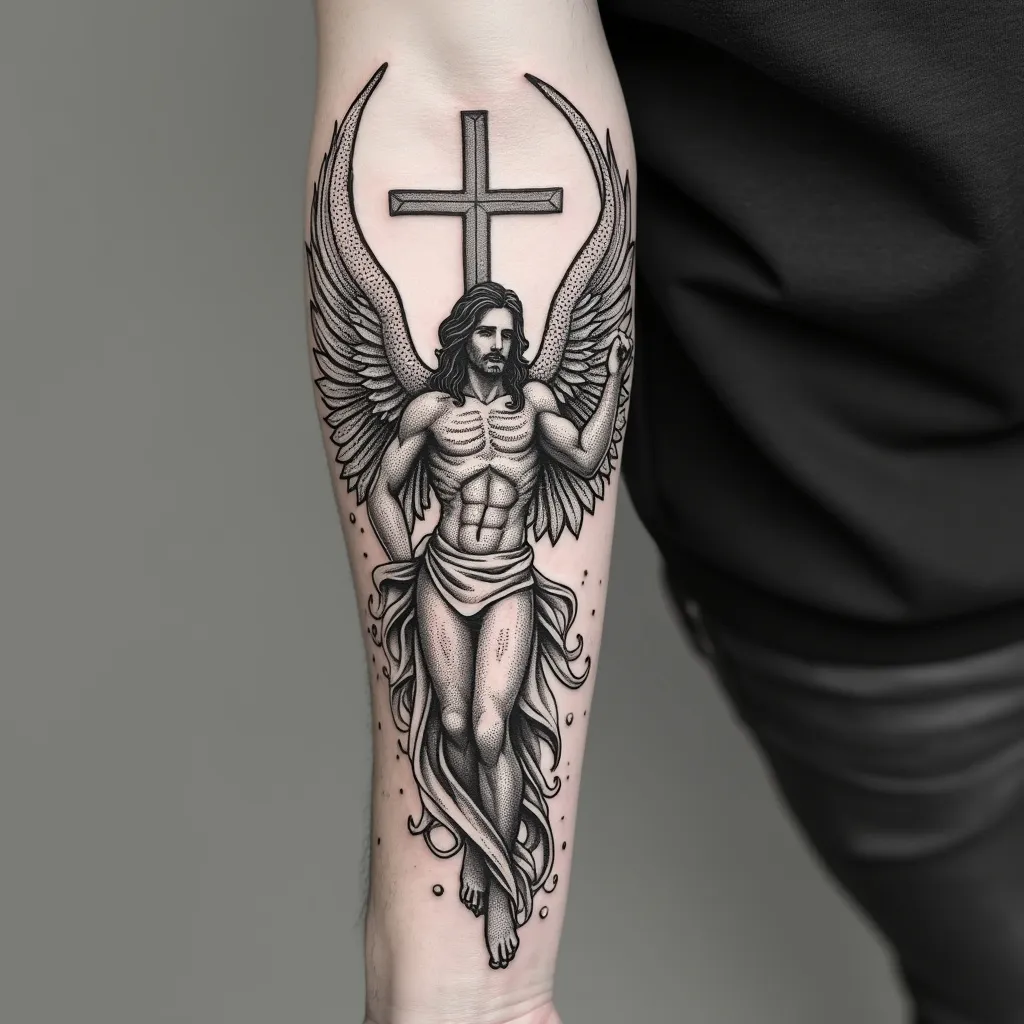 Dotwork Angel with Cross