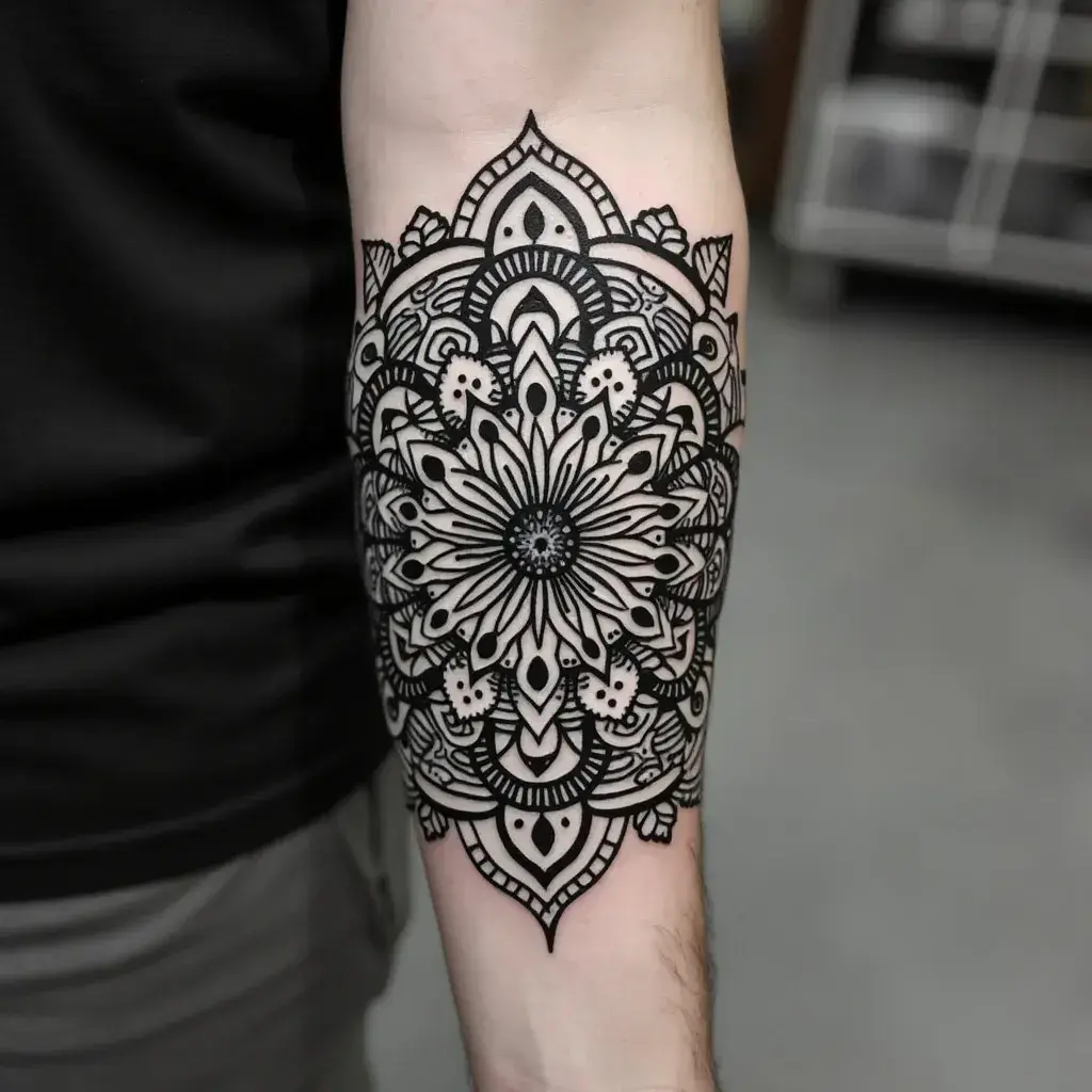 Dotwork Mandala forearm tattoos for men