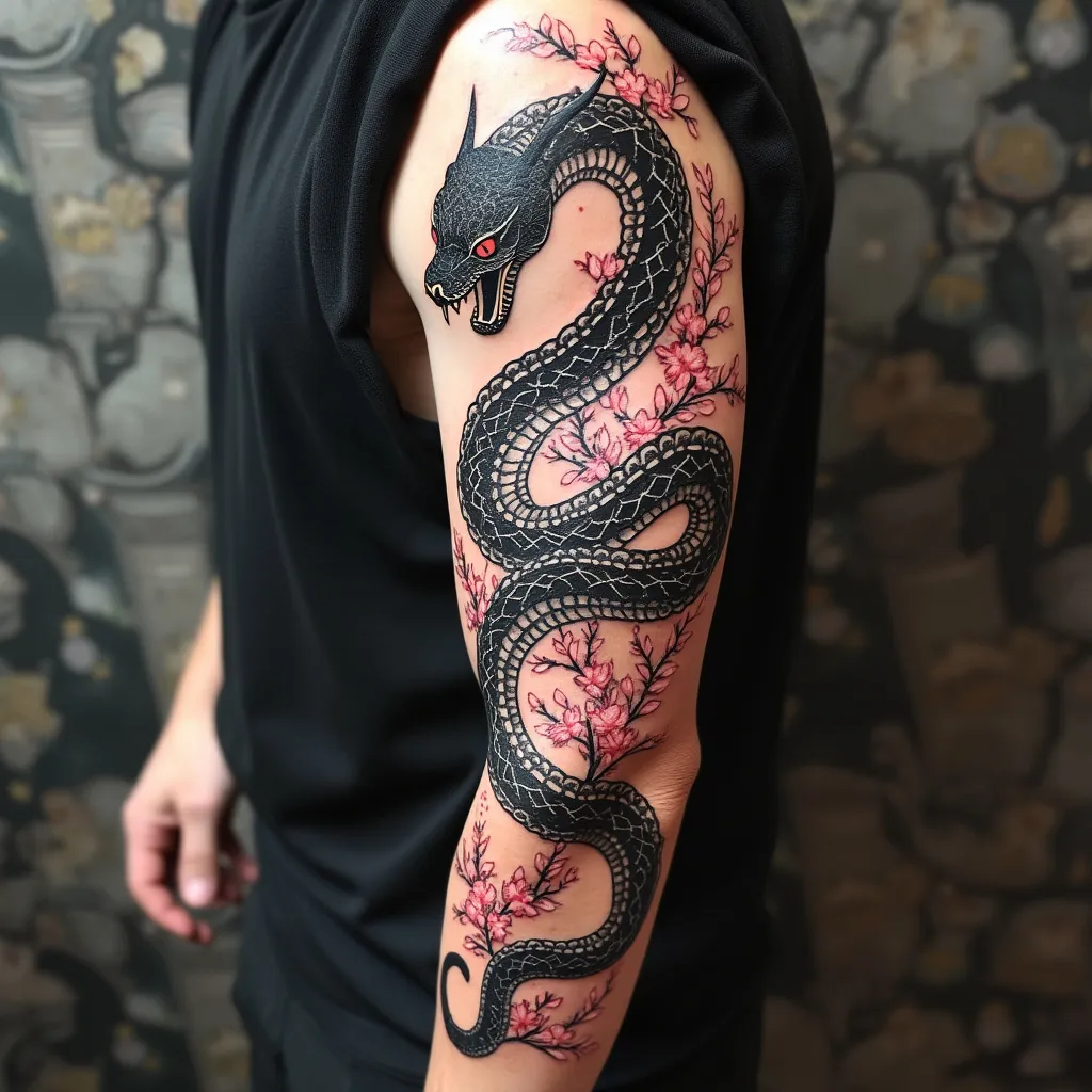 Japanese Snake and Cherry Blossoms