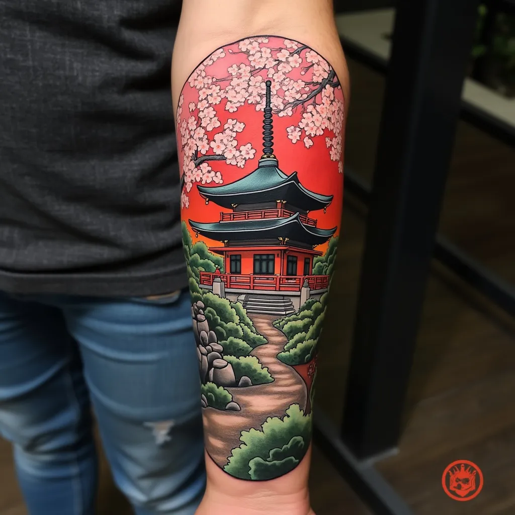 Japanese Temple under Blossoms