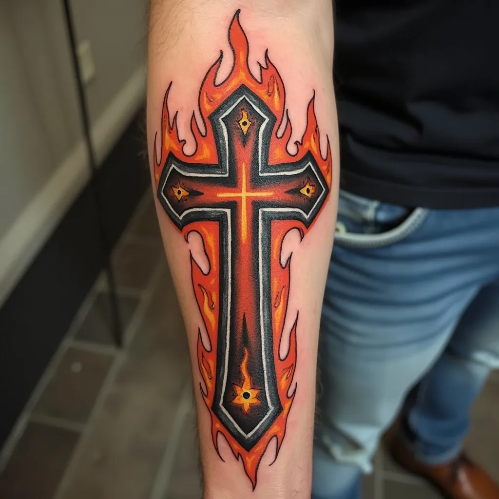 Old School Flaming Cross