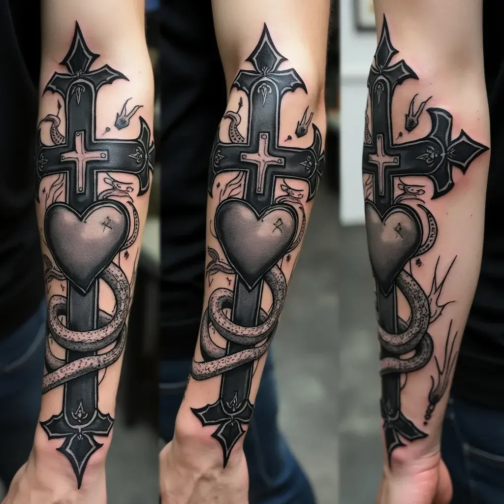 Old School Heart and Snakes Cross