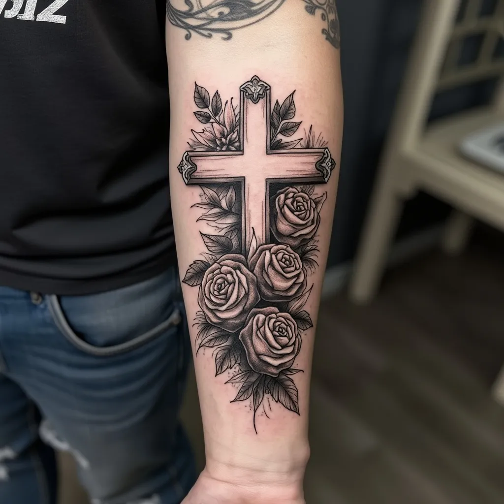 Sketch Cross and Roses