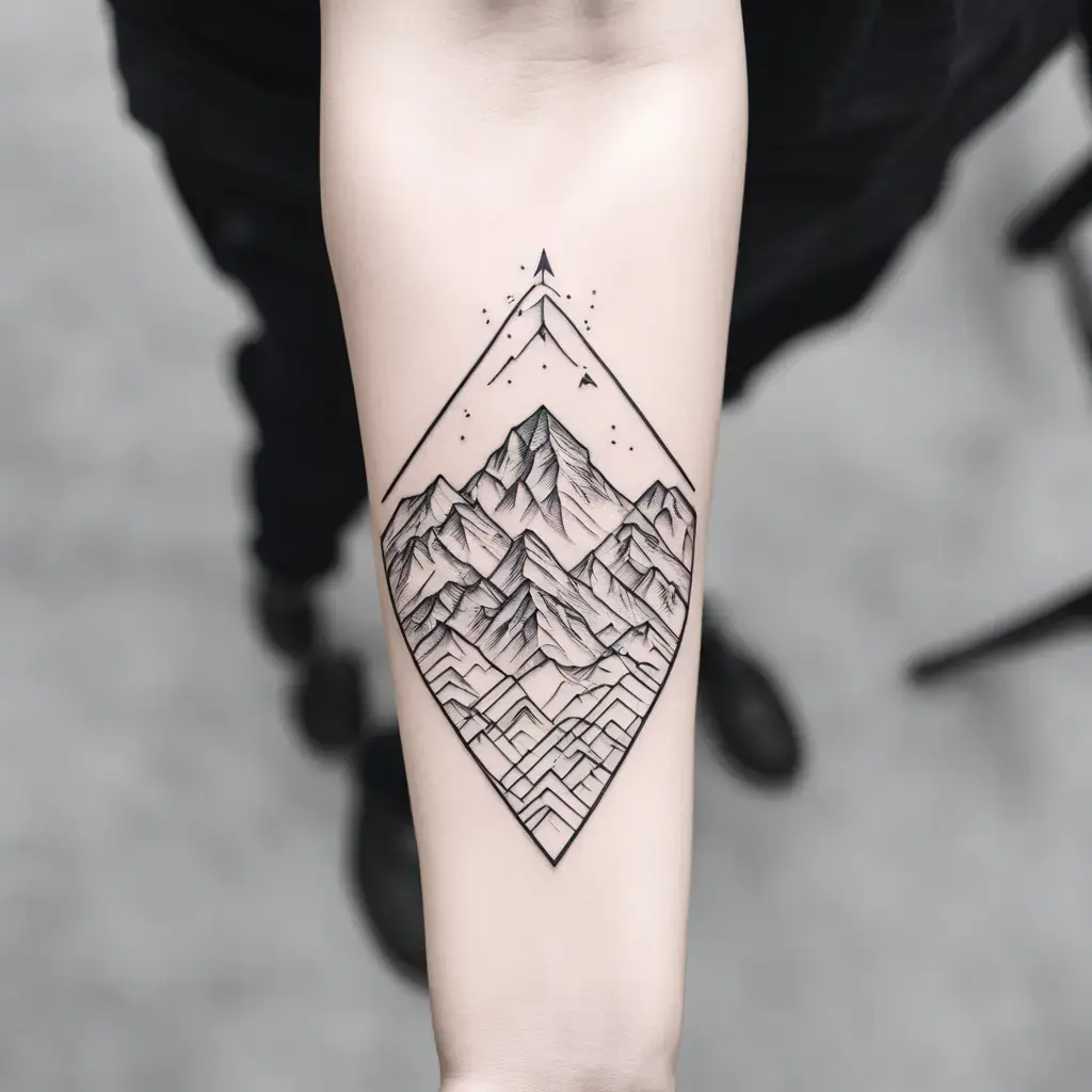 Minimalist mountain range forearm tattoo